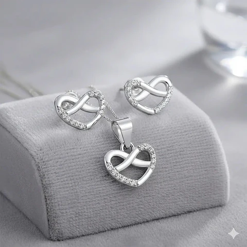 Conjunto Plata 925 Aros+cadena+dije Estilo Corazón Infinito