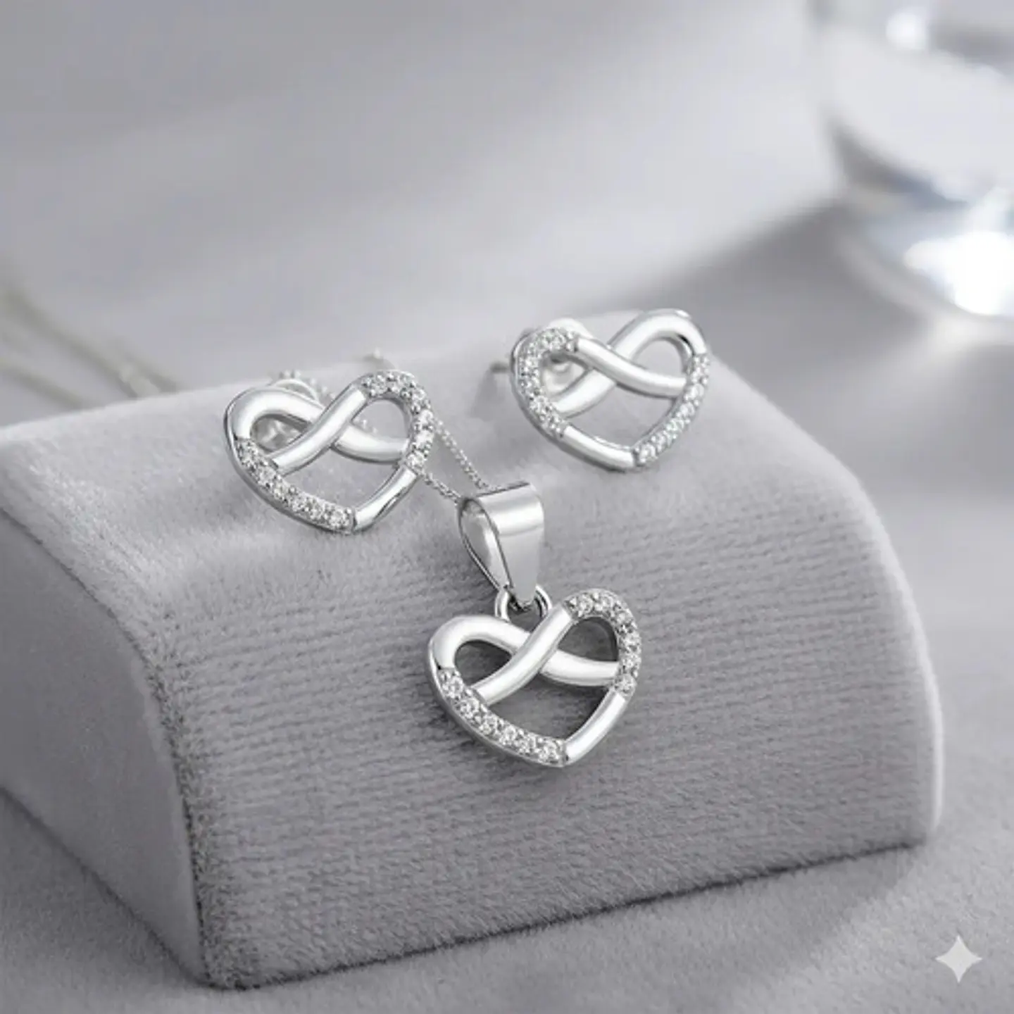 Conjunto Plata 925 Aros+cadena+dije Estilo Corazón Infinito 2