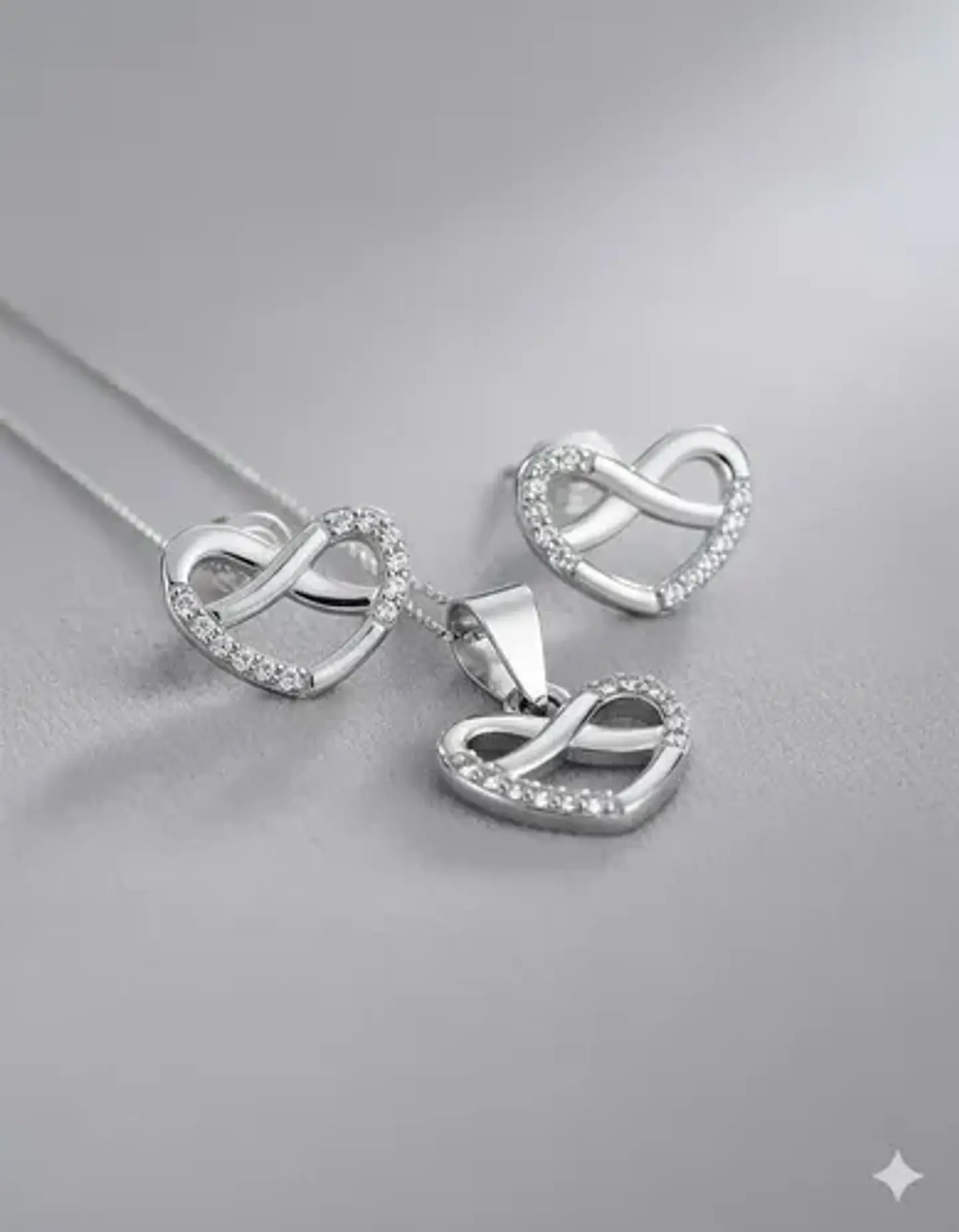 Conjunto Plata 925 Aros+cadena+dije Estilo Corazón Infinito 3
