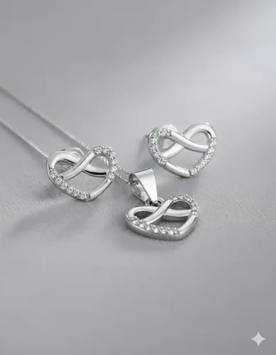 Conjunto Plata 925 Aros+cadena+dije Estilo Corazón Infinito 3