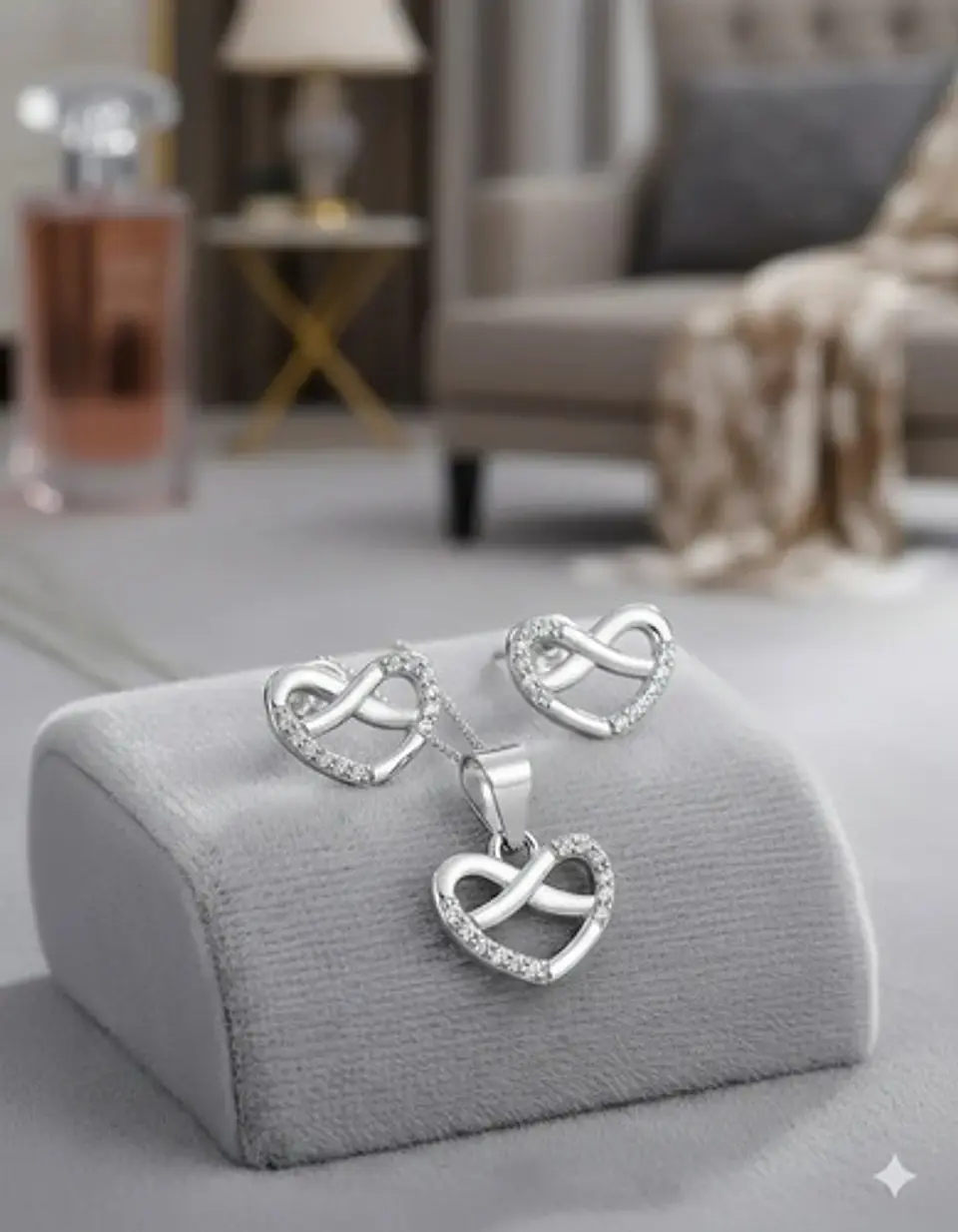 Conjunto Plata 925 Aros+cadena+dije Estilo Corazón Infinito 4
