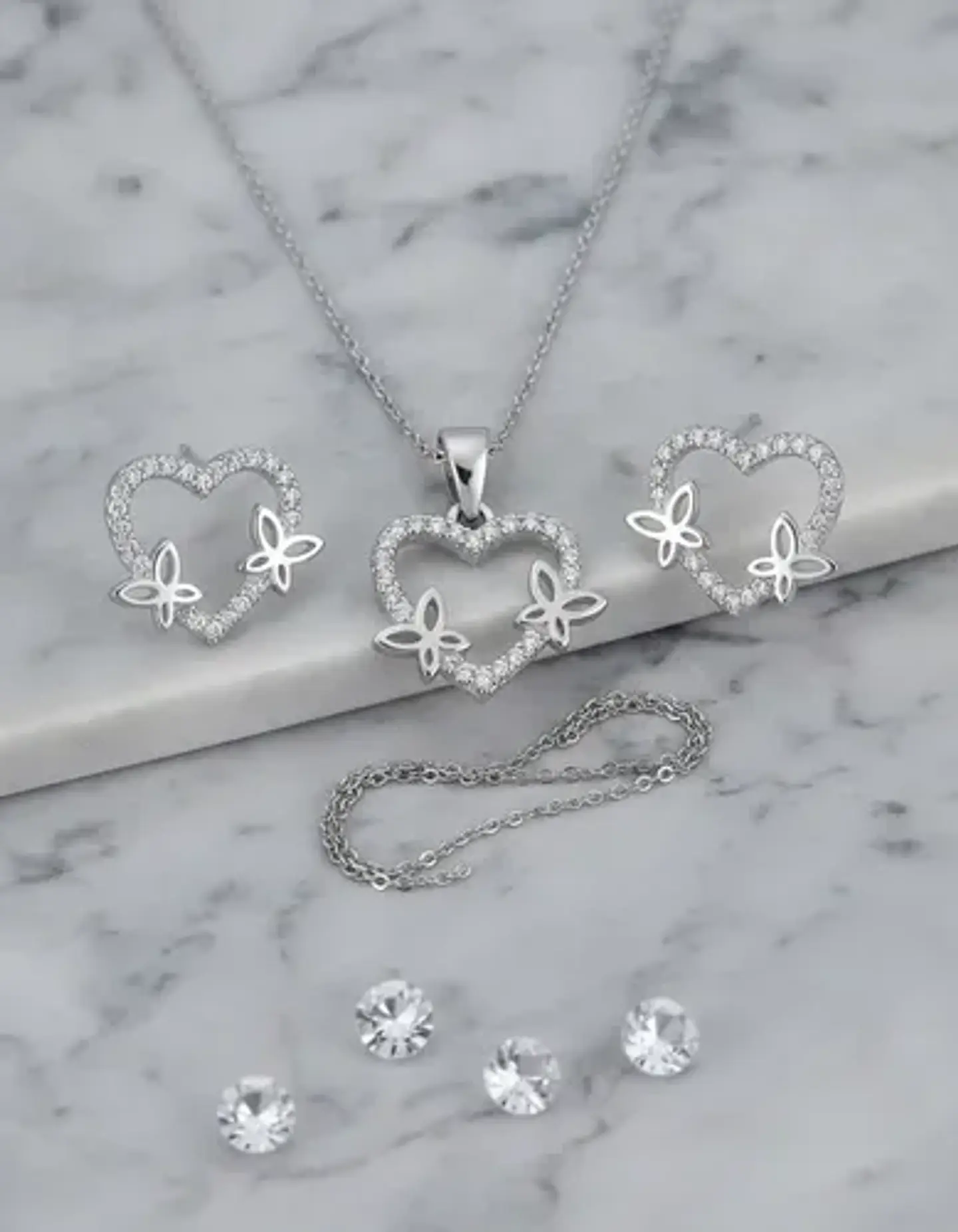 Conjunto Plata 925 Cadena + Aros + Dije Cerrazó Con Mariposa 1