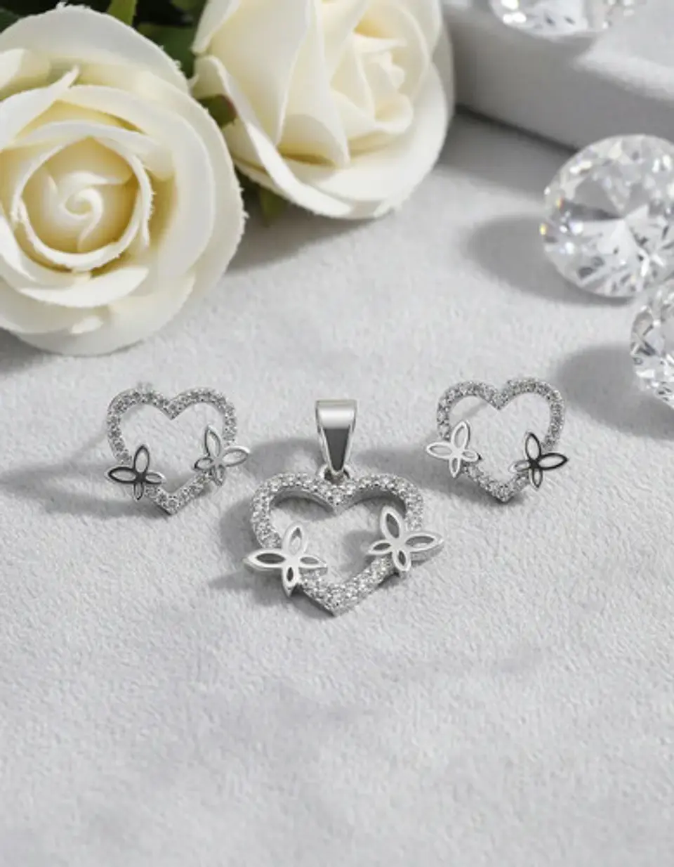 Conjunto Plata 925 Cadena + Aros + Dije Cerrazó Con Mariposa 2