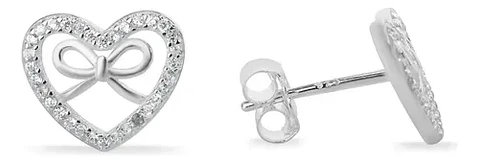 Aros De Plata 925 Corazón Con Cinta Con Pequeños Circones