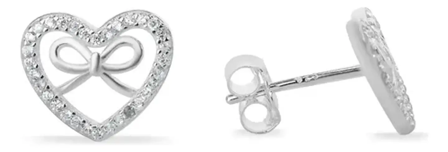 Aros De Plata 925 Corazón Con Cinta Con Pequeños Circones 1