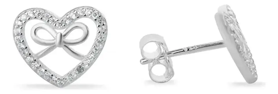 Aros De Plata 925 Corazón Con Cinta Con Pequeños Circones 1