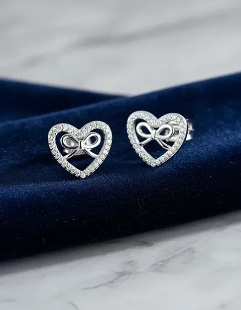 Aros De Plata 925 Corazón Con Cinta Con Pequeños Circones