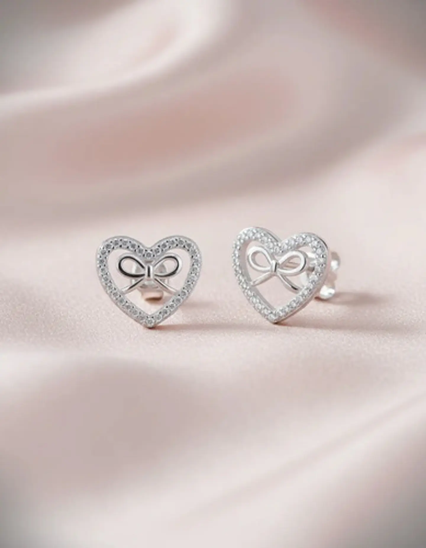 Aros De Plata 925 Corazón Con Cinta Con Pequeños Circones 3