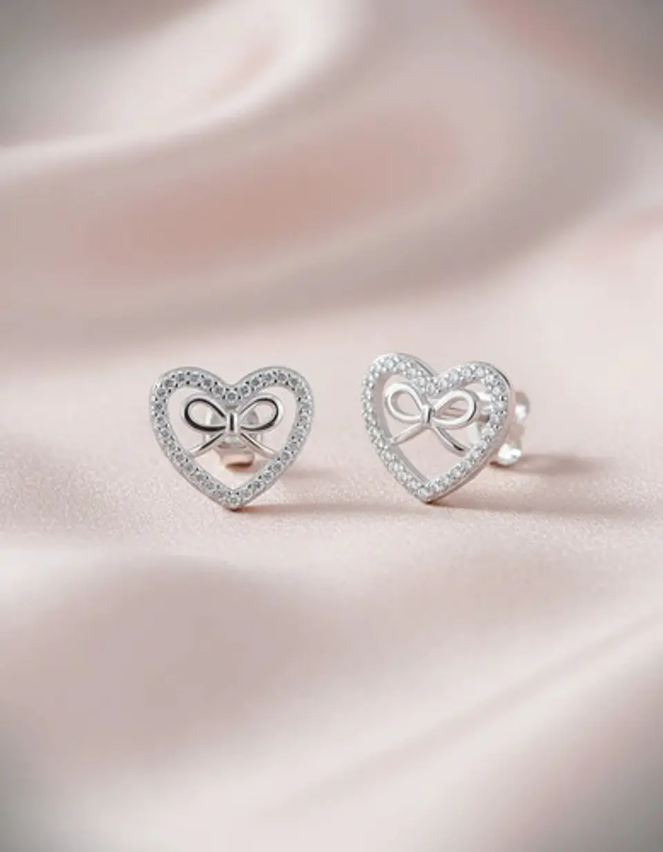 Aros De Plata 925 Corazón Con Cinta Con Pequeños Circones 3