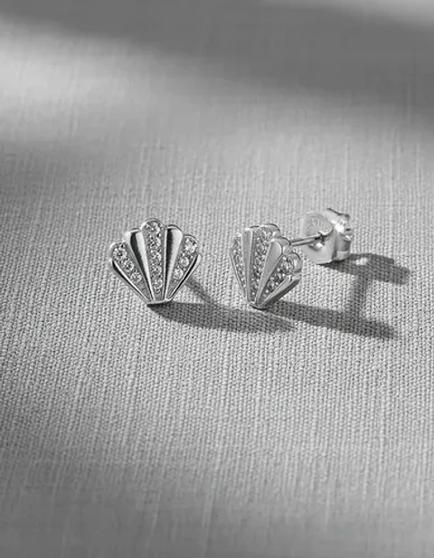 Aros De Plata 925 Concha De Circones Brillantes Mujer