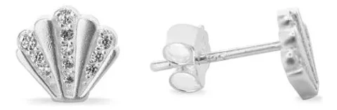 Aros De Plata 925 Concha De Circones Brillantes Mujer