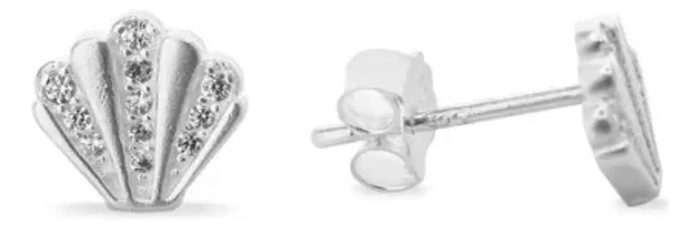 Aros De Plata 925 Concha De Circones Brillantes Mujer 2