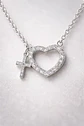 Collar De Plata Corazón Con Cruz Elegante Para Dama - Miniatura 2