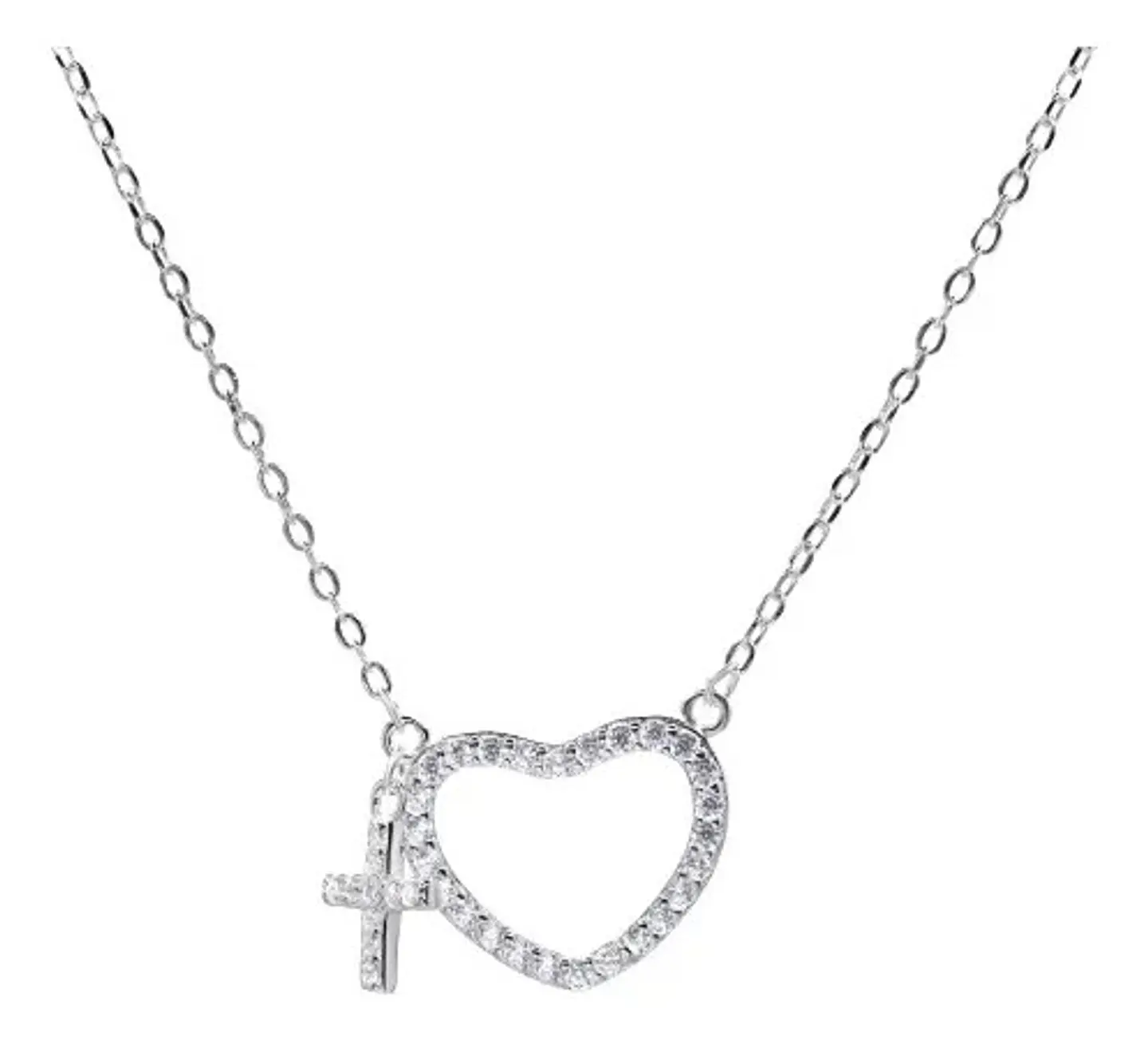 Collar De Plata Corazón Con Cruz Elegante Para Dama 4