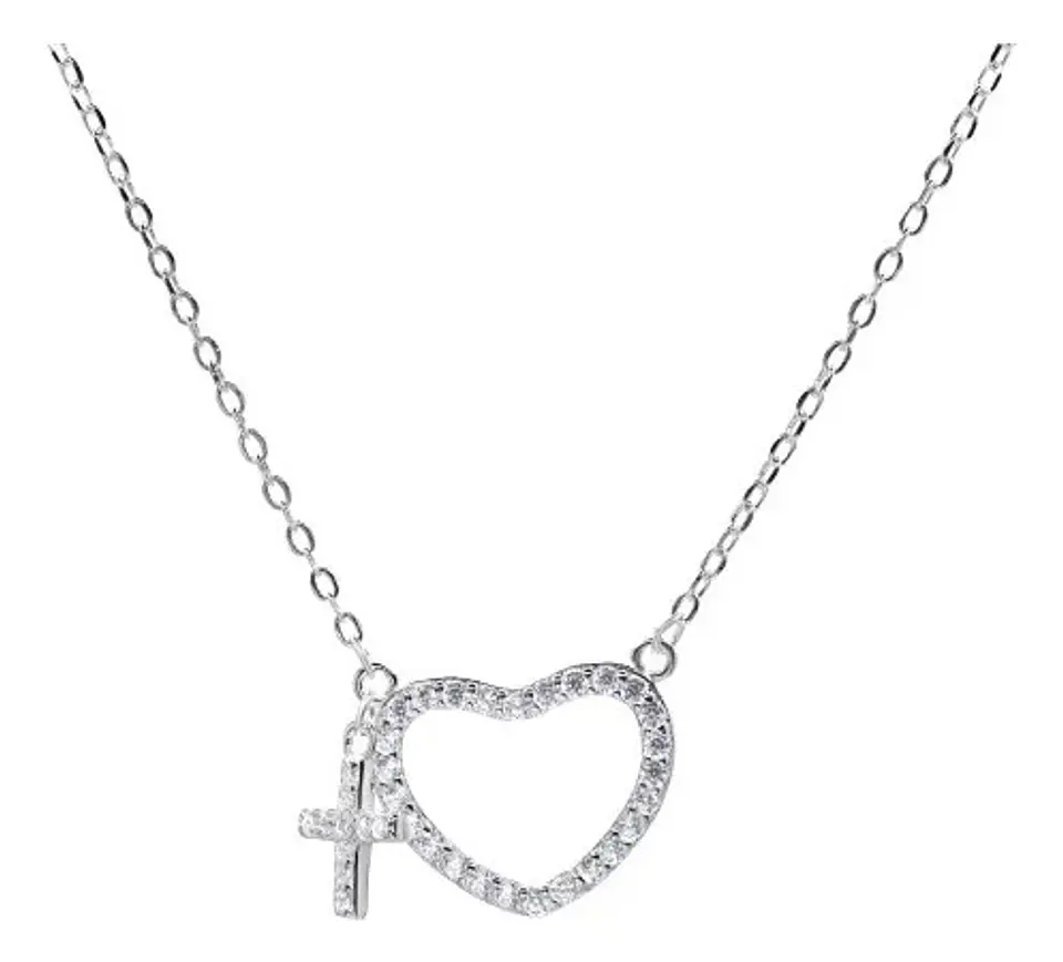 Collar De Plata Corazón Con Cruz Elegante Para Dama 4