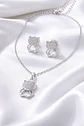 Conjunto Plata 925 Aros+cadena+dije Estilo Gatitos - Miniatura 1