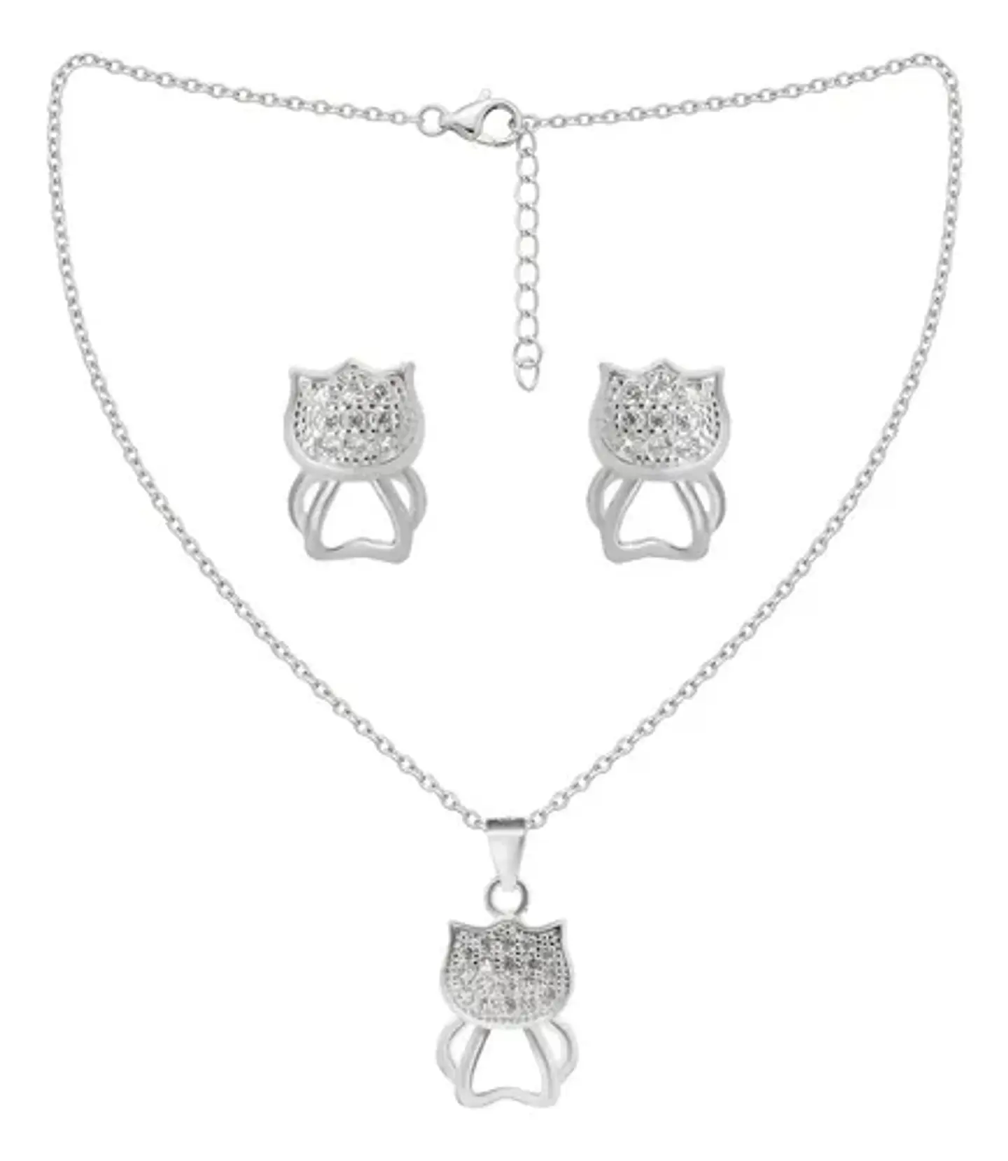 Conjunto Plata 925 Aros+cadena+dije Estilo Gatitos 2