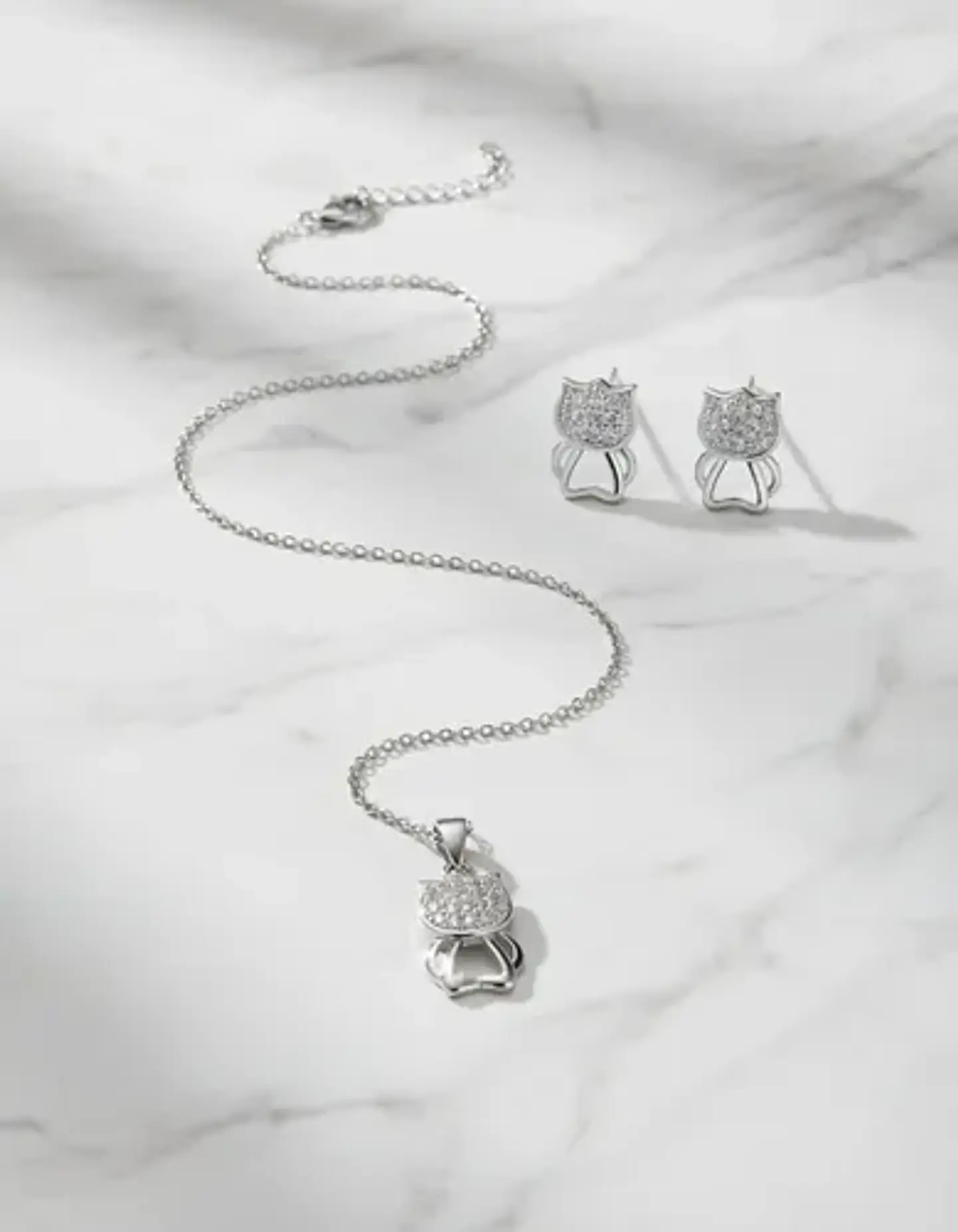Conjunto Plata 925 Aros+cadena+dije Estilo Gatitos 5