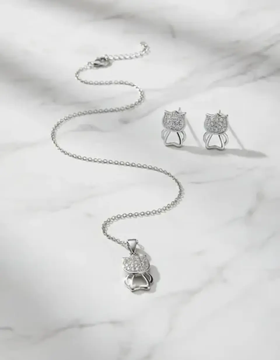 Conjunto Plata 925 Aros+cadena+dije Estilo Gatitos 5