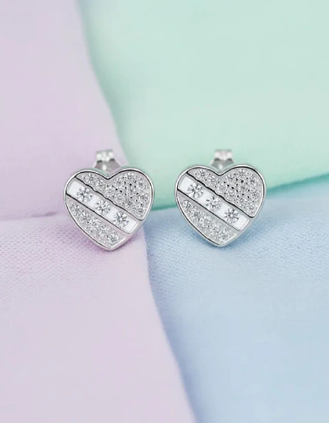 Aros De Plata 925 Corazón Con Pequeños Circones Brillantes