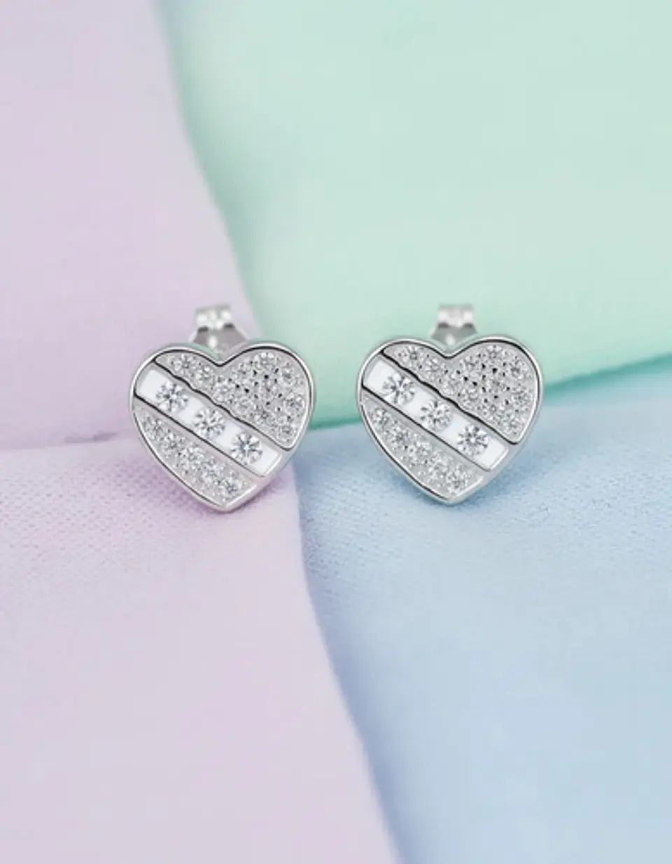 Aros De Plata 925 Corazón Con Pequeños Circones Brillantes 1