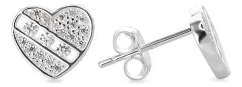 Aros De Plata 925 Corazón Con Pequeños Circones Brillantes