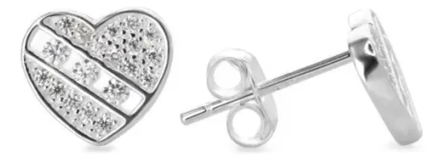 Aros De Plata 925 Corazón Con Pequeños Circones Brillantes 2