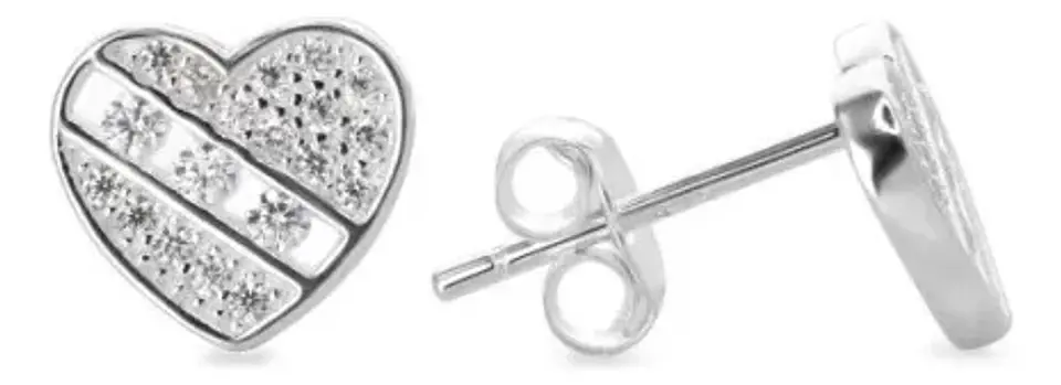 Aros De Plata 925 Corazón Con Pequeños Circones Brillantes 2