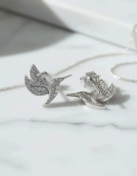 Aros De Plata 925 Diseño Colibrí