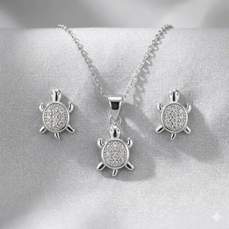 Conjunto Plata 925 Aros+cadena+dije Estilo Tortuguitas Dama 1