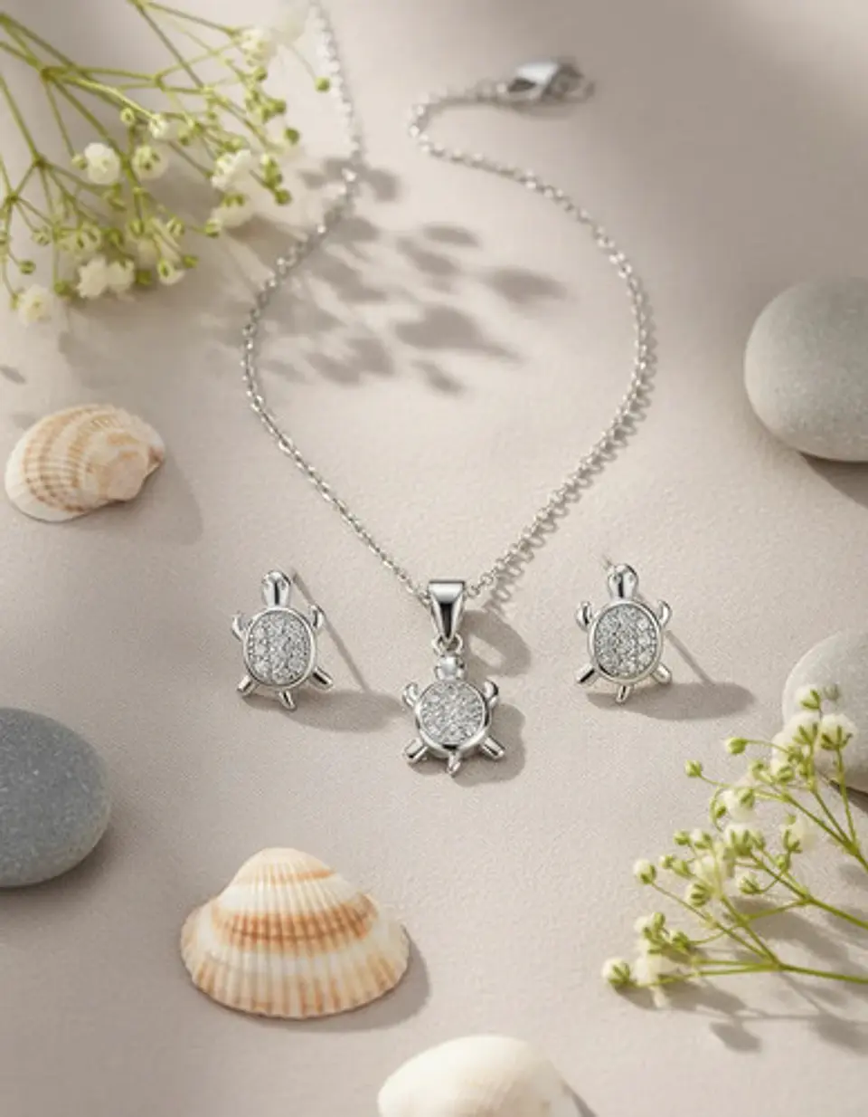 Conjunto Plata 925 Aros+cadena+dije Estilo Tortuguitas Dama 3