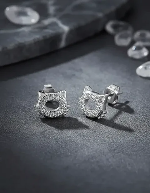 Aros De Plata 925 Diseño Gatitos