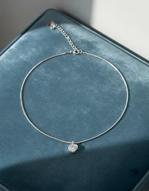 Collar Corazón Plata Fina 925 Elegante Para Dama