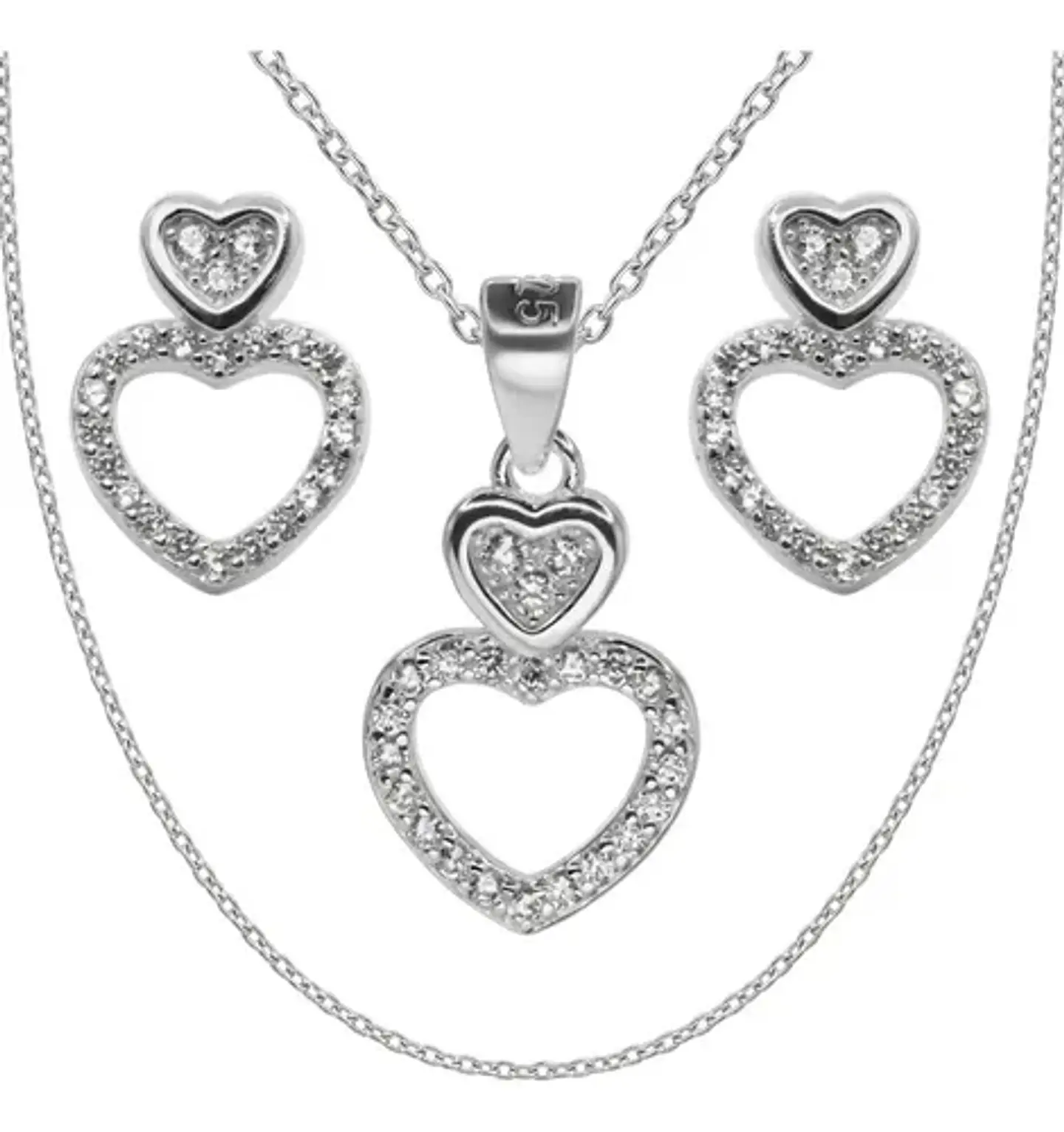 Conjunto Plata 925 Aros+cadena+dije Estilo Corazónes 2
