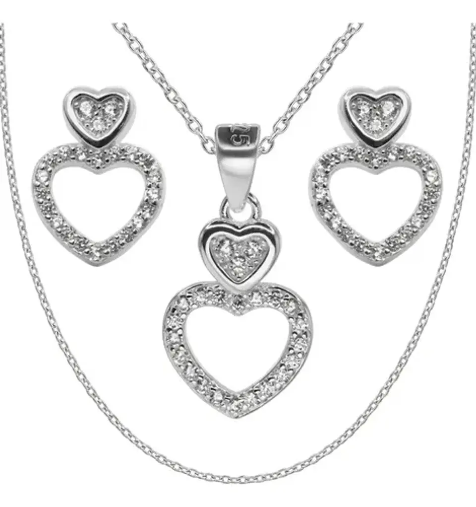 Conjunto Plata 925 Aros+cadena+dije Estilo Corazónes 2