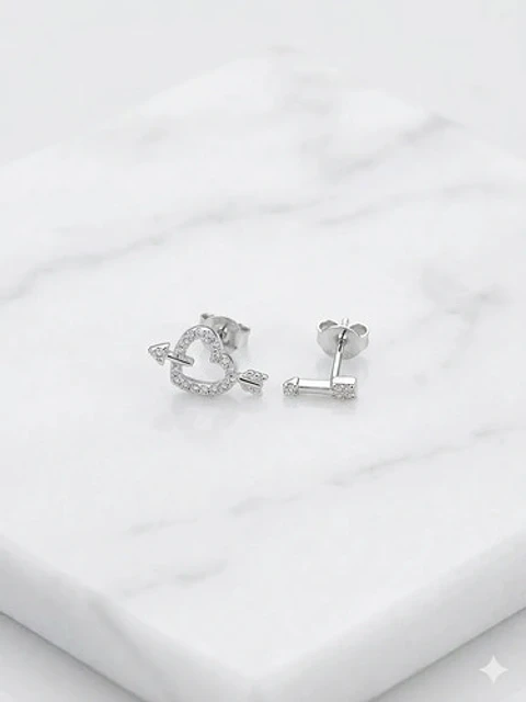 Aros De Plata 925 Diseño Corazón Flechado