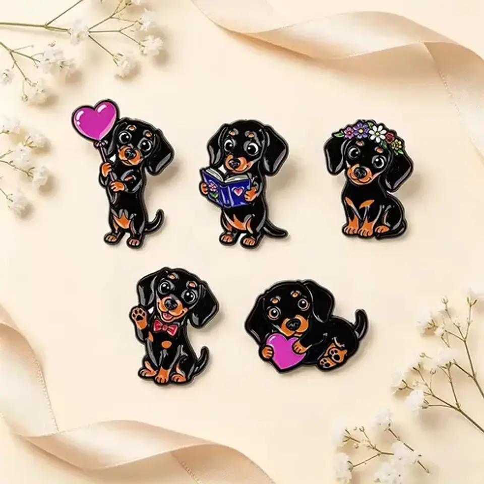 Pins De Perro Salchicha Kawaii / Broches Metálicos (pines) 3