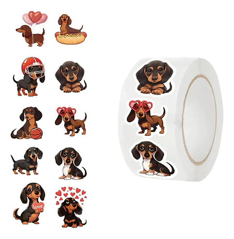 Perro Salchicha - Set 500 Stickers / Rollo De Pegatinas
