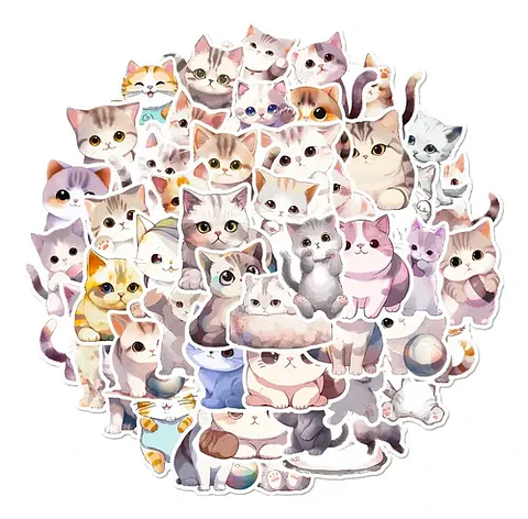 50 Stickers De Gatos Michi Mininos - Etiquetas Autoadhesivas