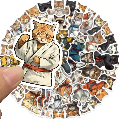 50 Stickers Gato Luchador  - Etiquetas Autoadhesivas