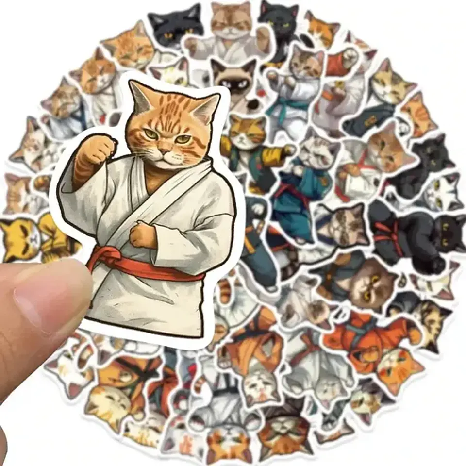 50 Stickers Gato Luchador  - Etiquetas Autoadhesivas 1