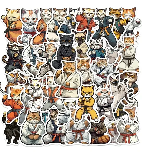 50 Stickers Gato Luchador  - Etiquetas Autoadhesivas
