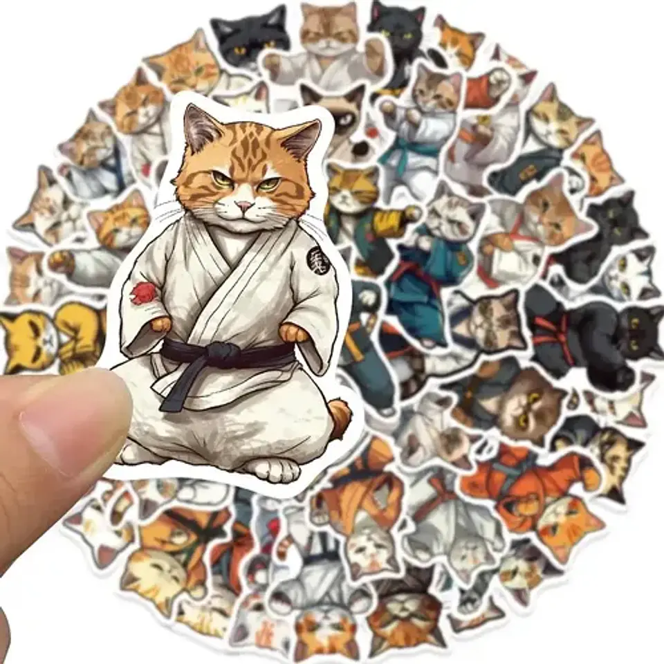 50 Stickers Gato Luchador  - Etiquetas Autoadhesivas 3