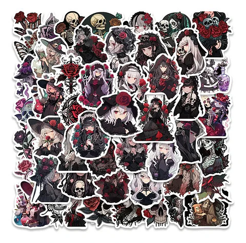 50 Stickers De Estilo Gótico Dark- Etiquetas Autoadhesivas