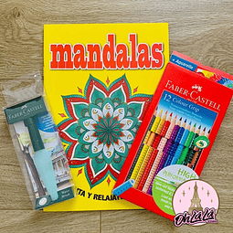   •Mándala +12 lápices de colores + pincel dispensador de agua 