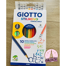10 lápices de colores borrables + lápiz grafito + zacapunta