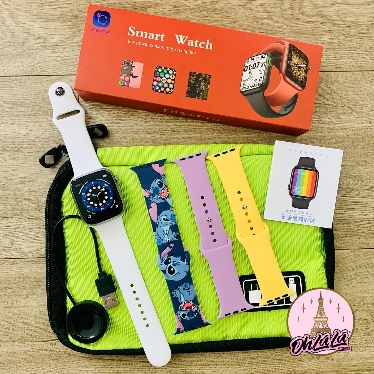 Set Smartwatch Silver + Estuche + 3 Correas