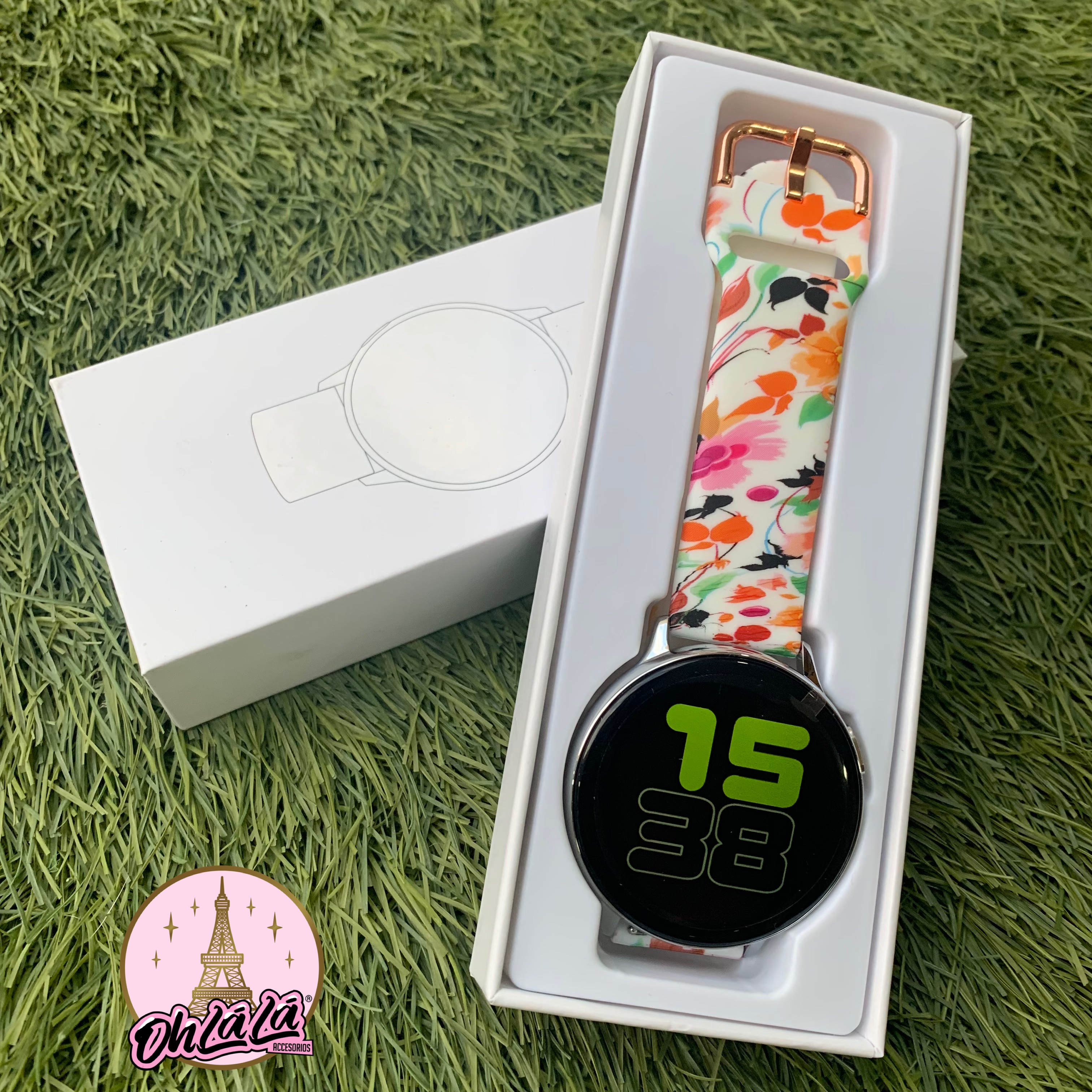Smartwatch silver con correa flores