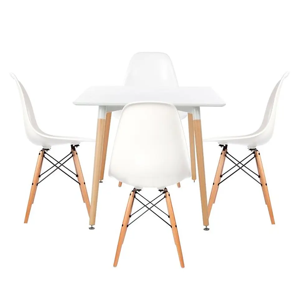 Set de Comedor Mesa Cuadrada Blanco + 4 Sillas Eames Clásicas Blanco 1