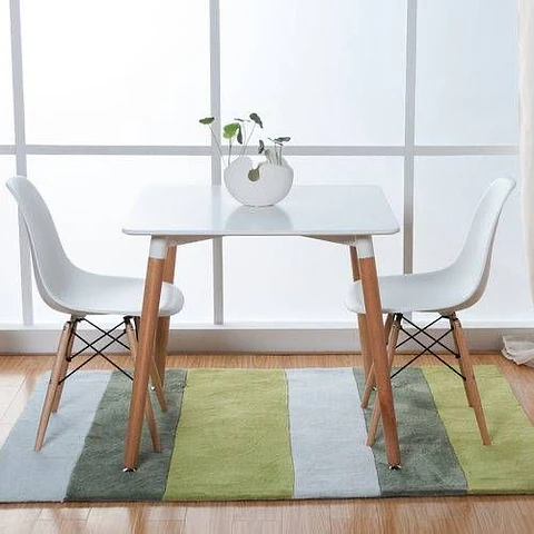 Set Juego de Comedor Mesa Cuadrada Blanco + 2 Sillas Eames Clásicas Blanco